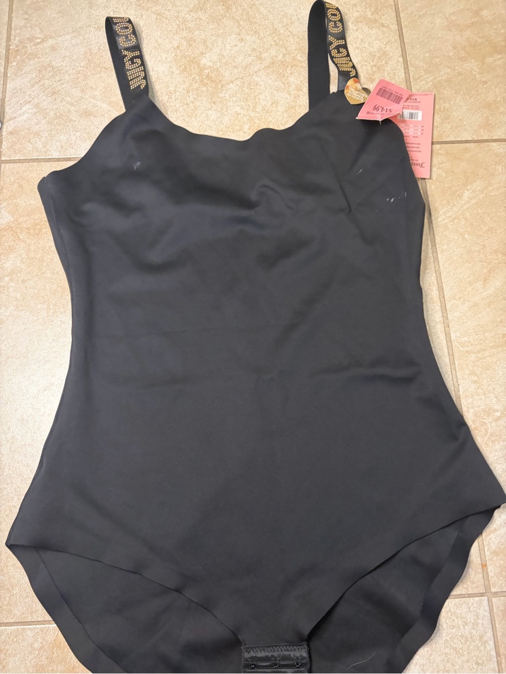 Juicy Couture Black Sculpting Slip Bodysuit with Logo Straps